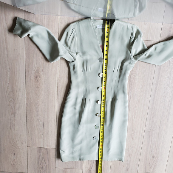 VTG Ildi Marshall Dress Womens 2 Green Button Front Long Sleeve Modest Midi - Picture 5 of 7